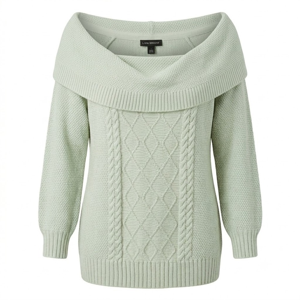 NEW‎ Lane Bryant Green Off Shoulder Cable Knit Sweater 14/16 Plus Size  - AC